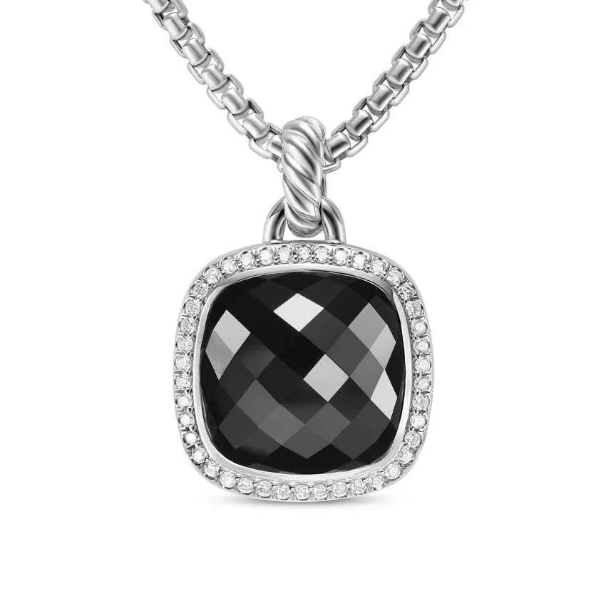 Albion Pendant in Sterling Silver with Black Onyx and Diamonds, 15mm