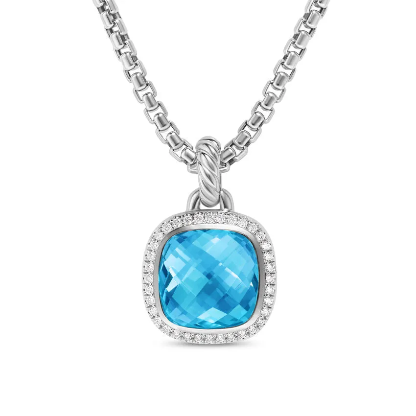Albion Pendant in Sterling Silver with Blue Topaz and Diamonds, 11mm
