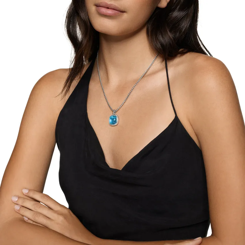 Albion Pendant in Sterling Silver with Blue Topaz and Diamonds, 15mm