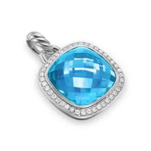 Albion Pendant in Sterling Silver with Blue Topaz and Diamonds, 15mm