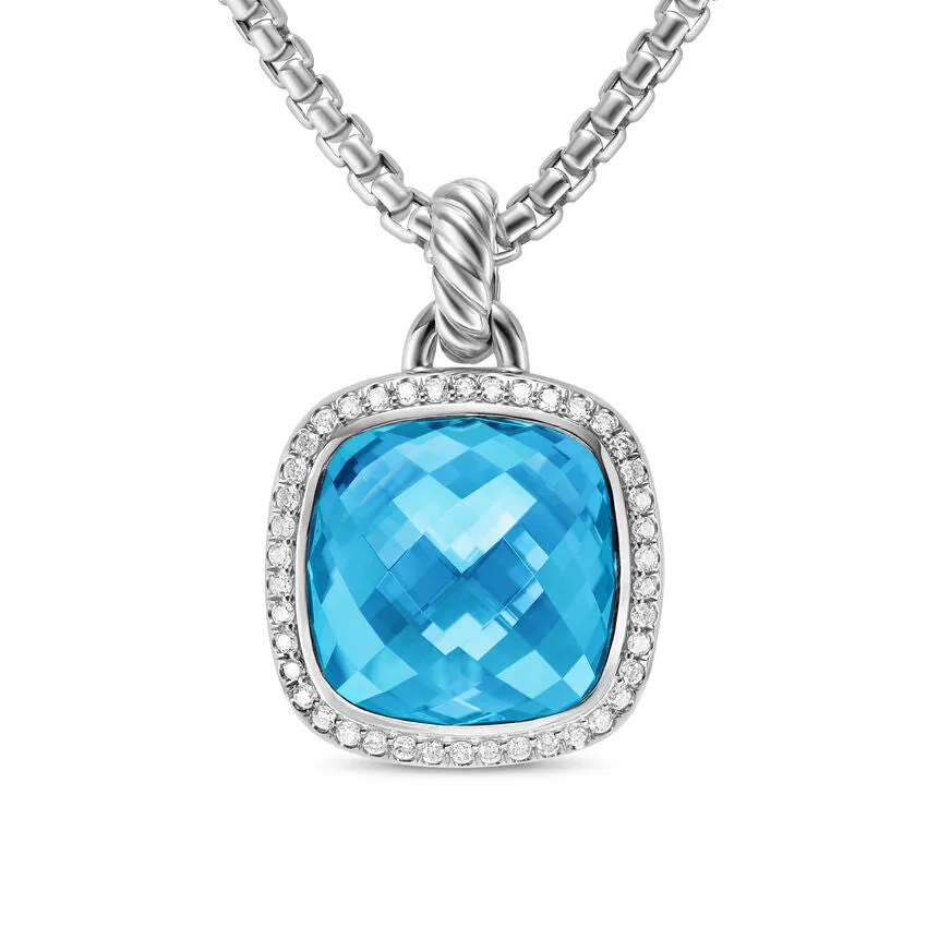 Albion Pendant in Sterling Silver with Blue Topaz and Diamonds, 15mm