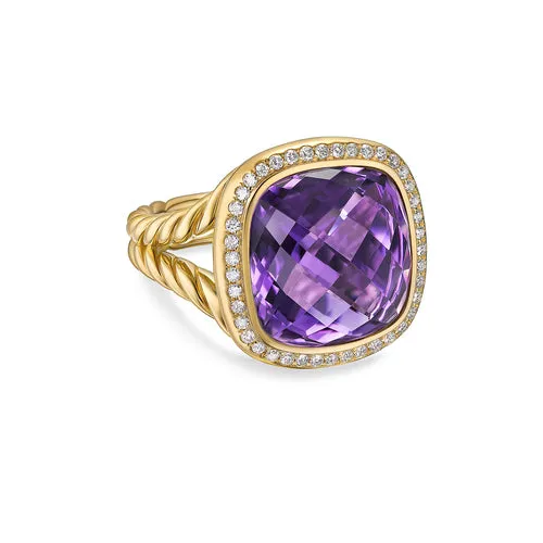 Albion Ring in 18K Yellow Gold with Amethyst and Diamonds, 15mm, Size 7