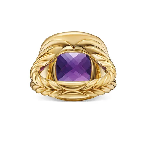 Albion Ring in 18K Yellow Gold with Amethyst and Diamonds, 15mm, Size 7