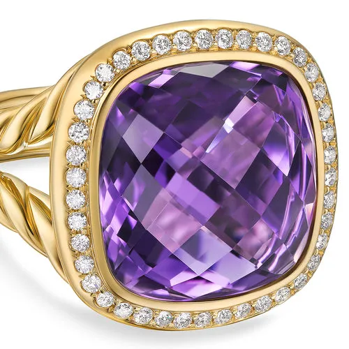 Albion Ring in 18K Yellow Gold with Amethyst and Diamonds, 15mm, Size 7