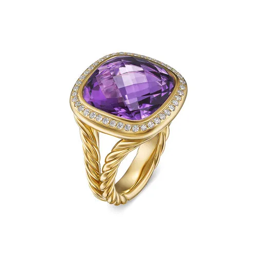 Albion Ring in 18K Yellow Gold with Amethyst and Diamonds, 15mm, Size 7