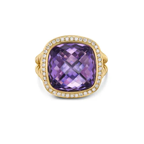 Albion Ring in 18K Yellow Gold with Amethyst and Diamonds, 15mm, Size 7