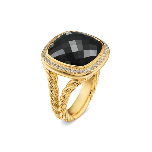 Albion Ring in 18K Yellow Gold with Black Onyx and Diamonds, 15mm, Size 7