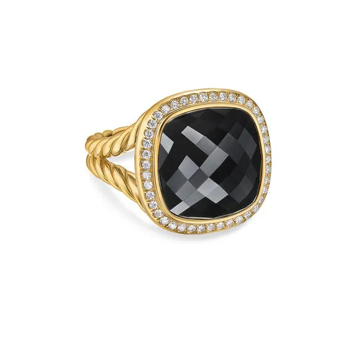 Albion Ring in 18K Yellow Gold with Black Onyx and Diamonds, 15mm, Size 7
