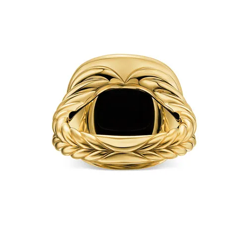Albion Ring in 18K Yellow Gold with Black Onyx and Diamonds, 15mm, Size 7
