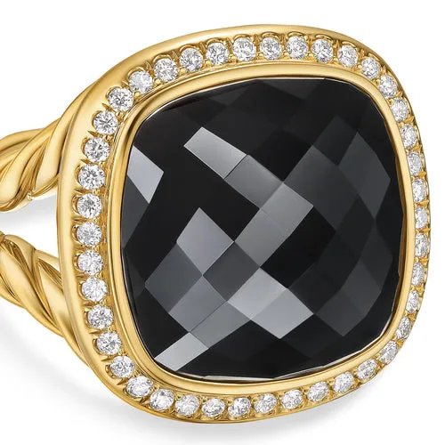 Albion Ring in 18K Yellow Gold with Black Onyx and Diamonds, 15mm, Size 7