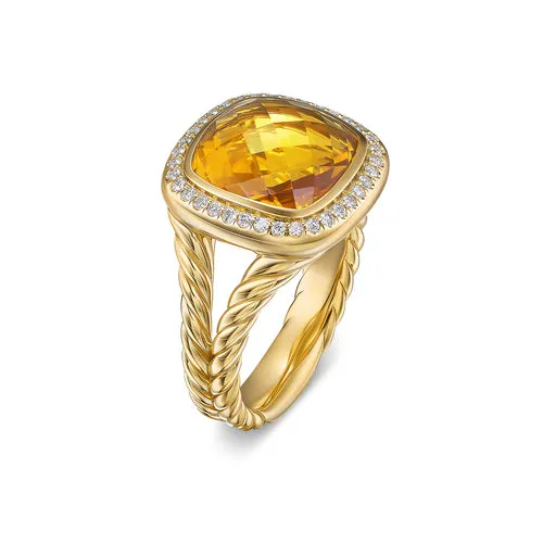 Albion Ring in 18K Yellow Gold with Citrine and Diamonds, 11mm, Size 7