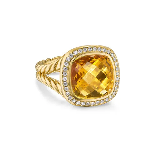 Albion Ring in 18K Yellow Gold with Citrine and Diamonds, 11mm, Size 7