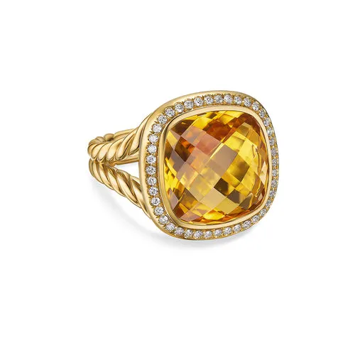 Albion Ring in 18K Yellow Gold with Citrine and Diamonds, 15mm, Size 7