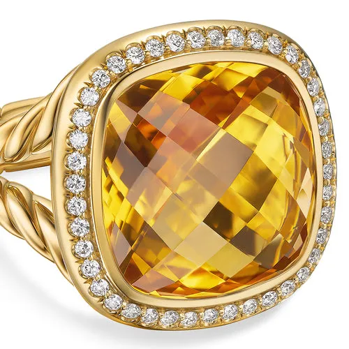 Albion Ring in 18K Yellow Gold with Citrine and Diamonds, 15mm, Size 7