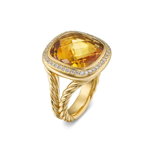 Albion Ring in 18K Yellow Gold with Citrine and Diamonds, 15mm, Size 7