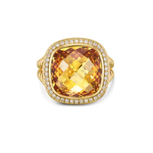 Albion Ring in 18K Yellow Gold with Citrine and Diamonds, 15mm, Size 7