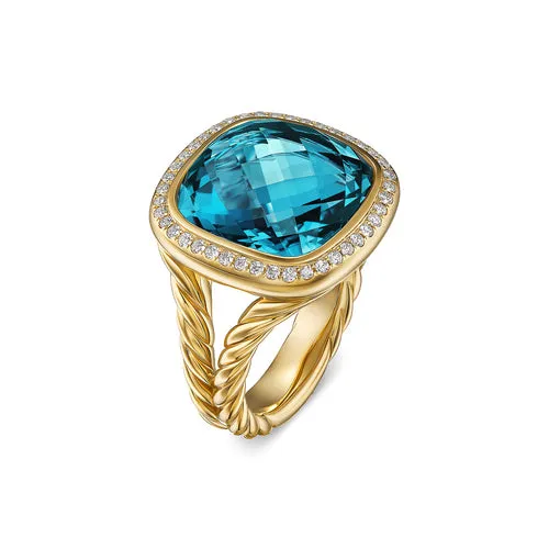 Albion Ring in 18K Yellow Gold with Hampton Blue Topaz and Diamonds, 15mm, Size 6
