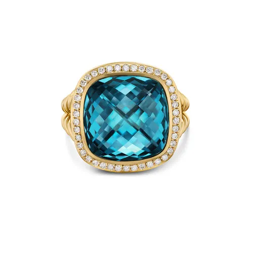 Albion Ring in 18K Yellow Gold with Hampton Blue Topaz and Diamonds, 15mm, Size 6