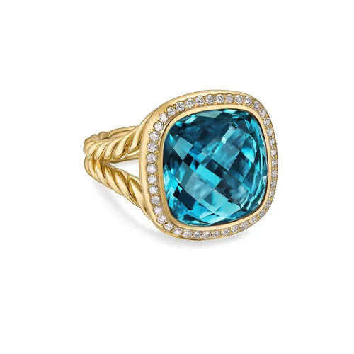 Albion Ring in 18K Yellow Gold with Hampton Blue Topaz and Diamonds, 15mm, Size 6