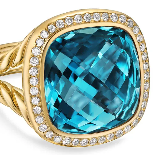 Albion Ring in 18K Yellow Gold with Hampton Blue Topaz and Diamonds, 15mm, Size 6
