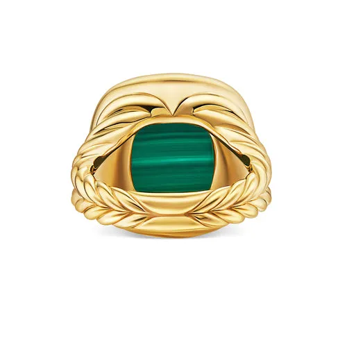 Albion Ring in 18K Yellow Gold with Malachite and Diamonds, 15mm, Size 7