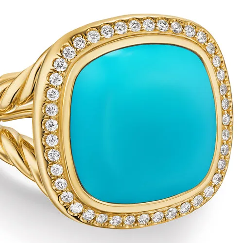 Albion Ring in 18K Yellow Gold with Turquoise and Diamonds, 15mm, Size 7