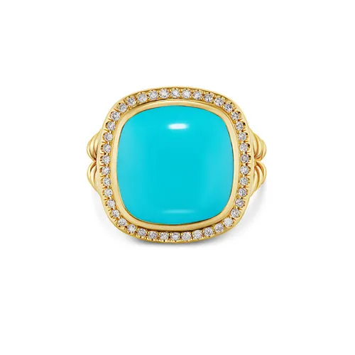 Albion Ring in 18K Yellow Gold with Turquoise and Diamonds, 15mm, Size 7