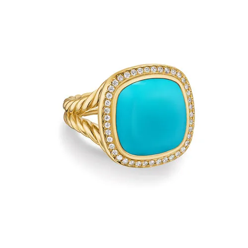 Albion Ring in 18K Yellow Gold with Turquoise and Diamonds, 15mm, Size 7
