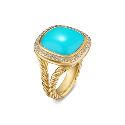 Albion Ring in 18K Yellow Gold with Turquoise and Diamonds, 15mm, Size 7