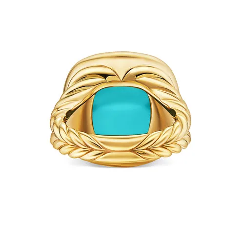 Albion Ring in 18K Yellow Gold with Turquoise and Diamonds, 15mm, Size 7