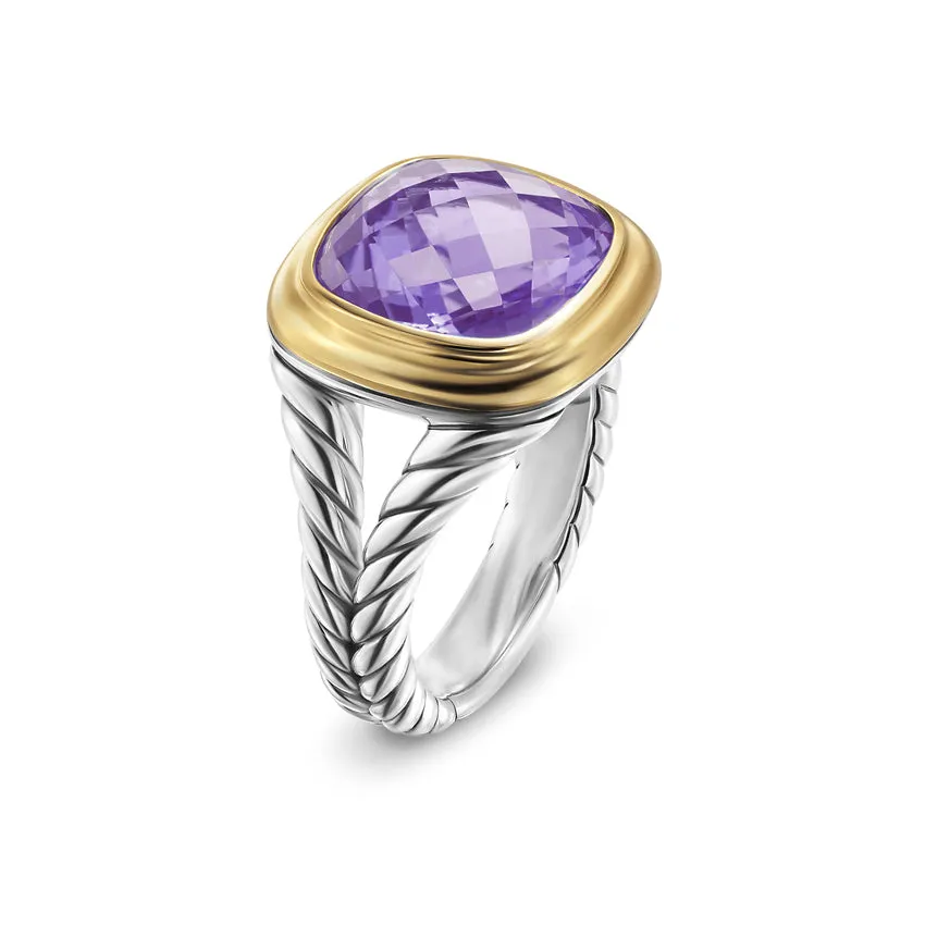 Albion Ring in Sterling Silver with 18K Yellow Gold and Amethyst, 11mm, Size 6