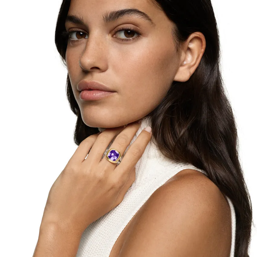 Albion Ring in Sterling Silver with 18K Yellow Gold and Amethyst, 11mm, Size 6