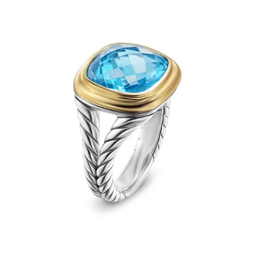 Albion Ring in Sterling Silver with 18K Yellow Gold and Blue Topaz, 11mm, Size 6