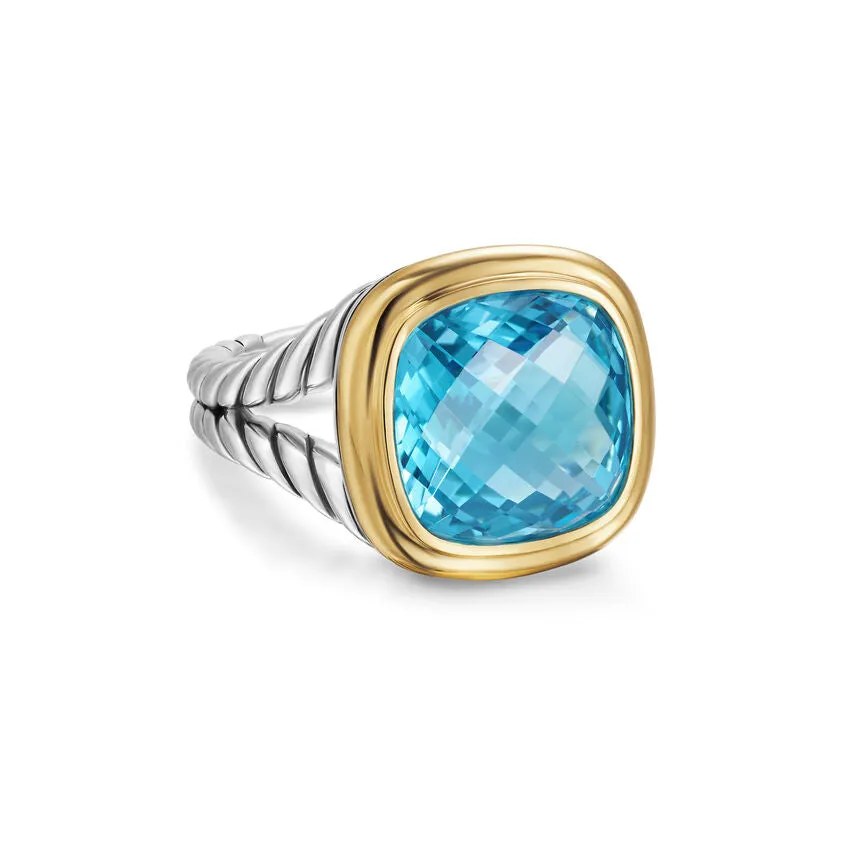Albion Ring in Sterling Silver with 18K Yellow Gold and Blue Topaz, 11mm, Size 6