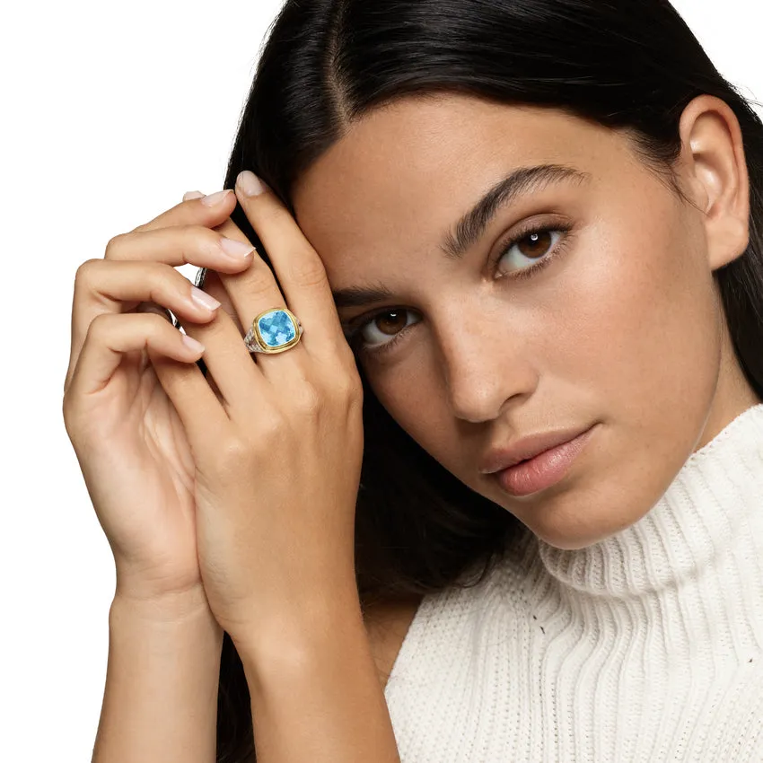 Albion Ring in Sterling Silver with 18K Yellow Gold and Blue Topaz, 11mm, Size 6