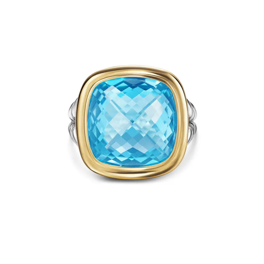 Albion Ring in Sterling Silver with 18K Yellow Gold and Blue Topaz, 15mm, Size 6