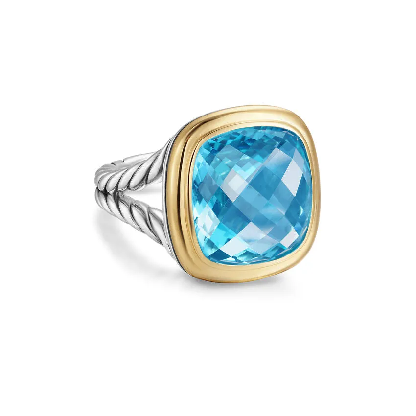 Albion Ring in Sterling Silver with 18K Yellow Gold and Blue Topaz, 15mm, Size 6