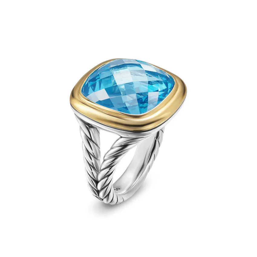 Albion Ring in Sterling Silver with 18K Yellow Gold and Blue Topaz, 15mm, Size 6
