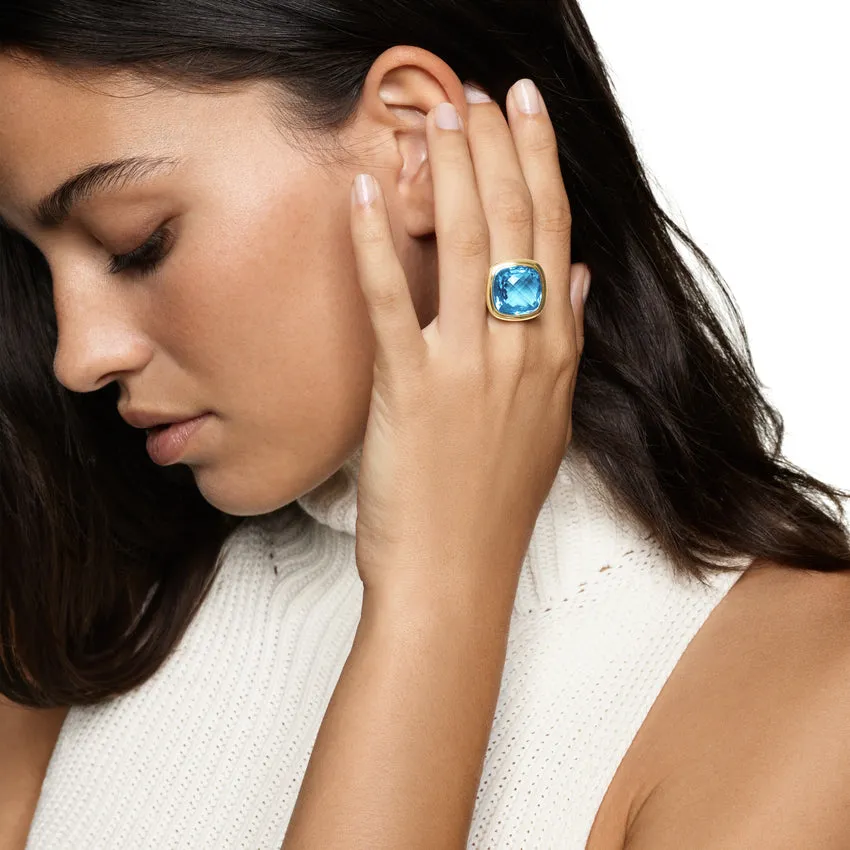Albion Ring in Sterling Silver with 18K Yellow Gold and Blue Topaz, 15mm, Size 6