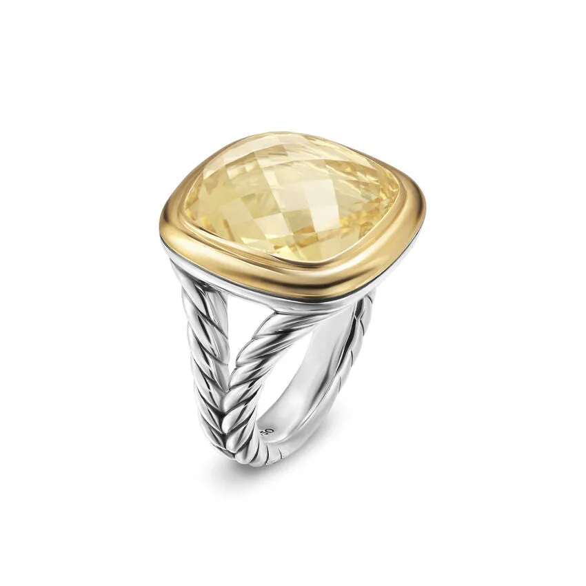 Albion Ring in Sterling Silver with 18K Yellow Gold and Champagne Citrine, 15mm, Size 7