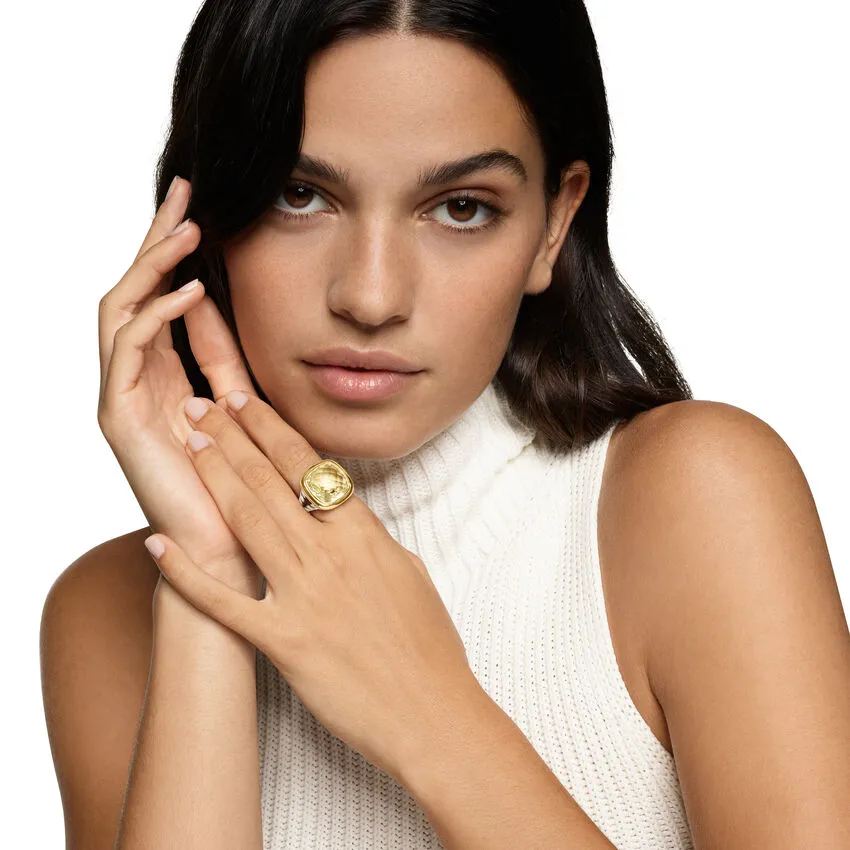 Albion Ring in Sterling Silver with 18K Yellow Gold and Champagne Citrine, 15mm, Size 7