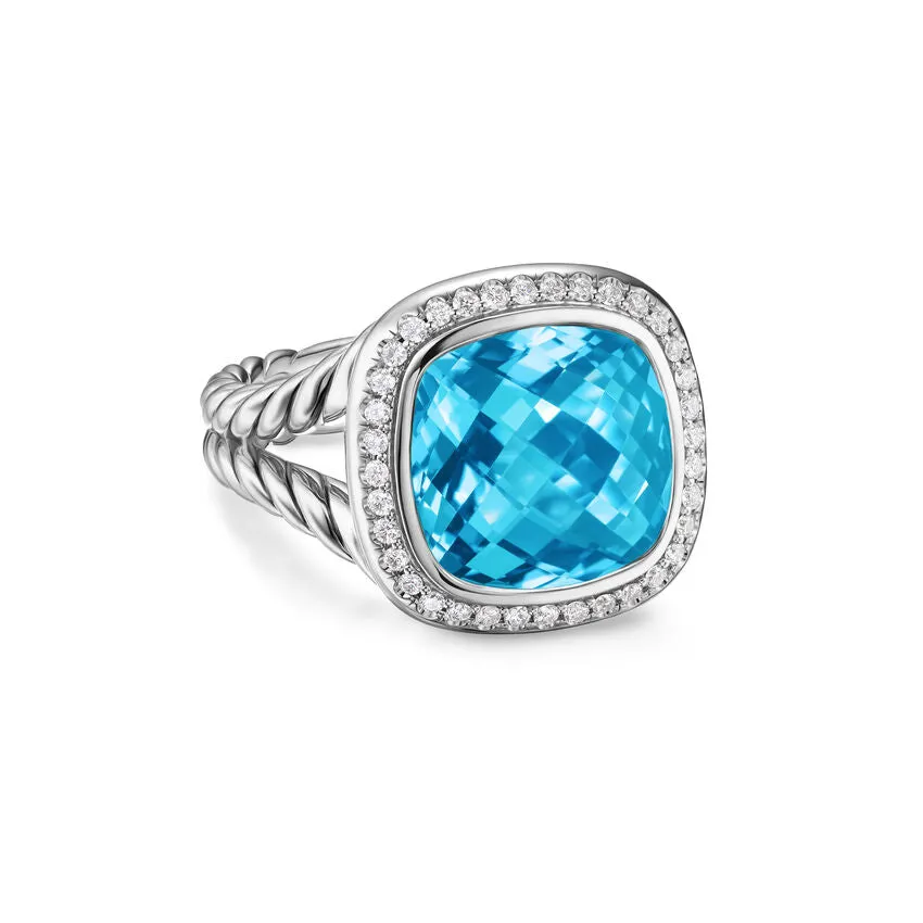 Albion Ring in Sterling Silver with Blue Topaz and Diamonds, 11mm, Size 6