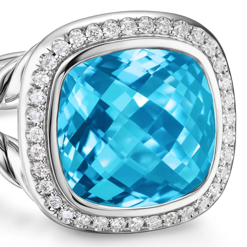 Albion Ring in Sterling Silver with Blue Topaz and Diamonds, 11mm, Size 7