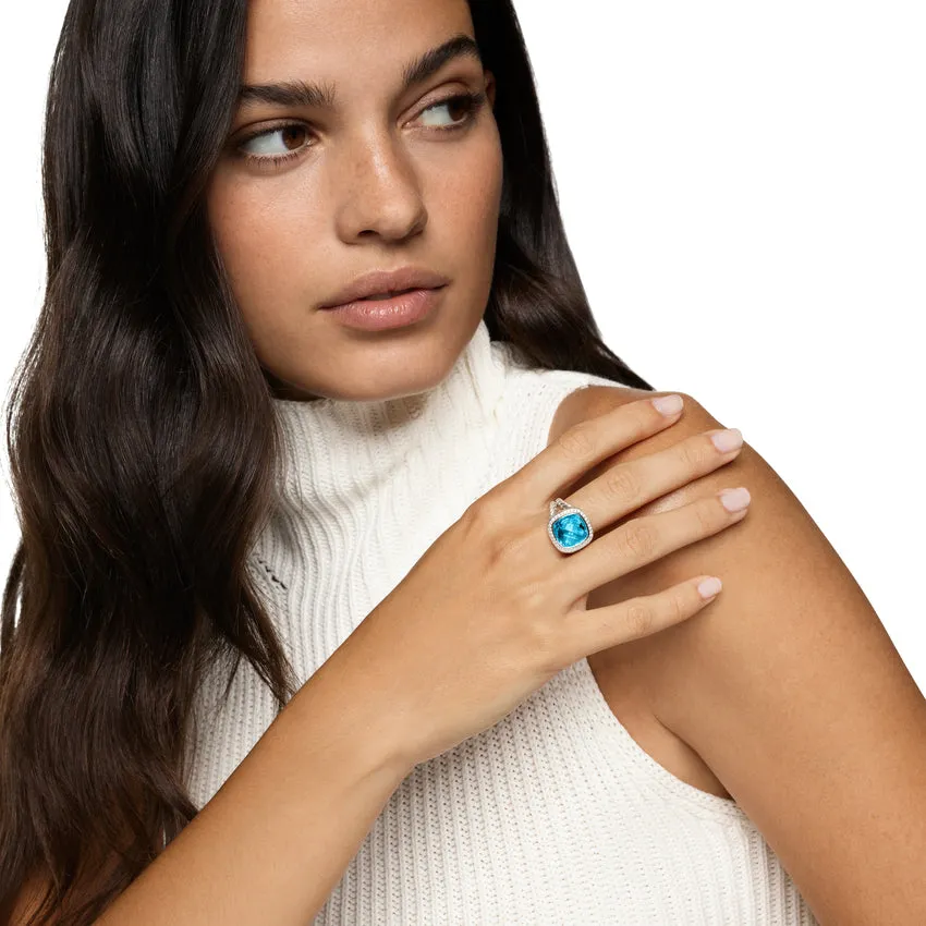 Albion Ring in Sterling Silver with Blue Topaz and Diamonds, 11mm, Size 7