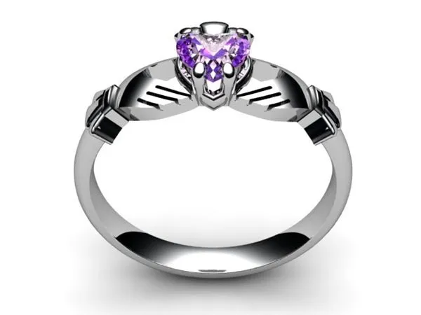 Amethyst 14K WHITE Gold Claddagh Ring <font color="#FF0000"> IN STOCK!  Ships in 48 Hours!</font>