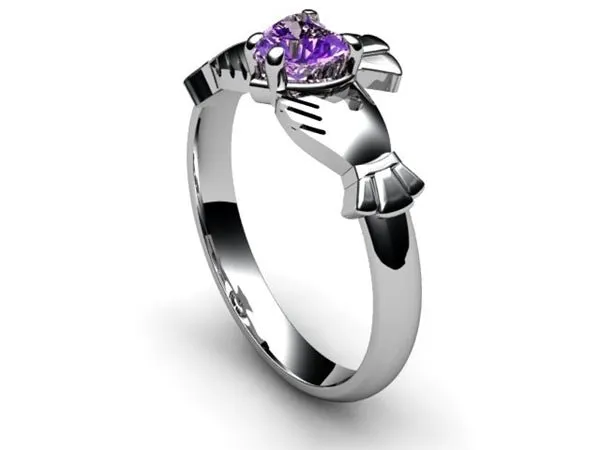 Amethyst 14K WHITE Gold Claddagh Ring <font color="#FF0000"> IN STOCK!  Ships in 48 Hours!</font>