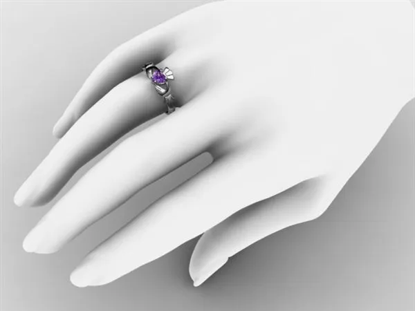 Amethyst 14K WHITE Gold Claddagh Ring <font color="#FF0000"> IN STOCK!  Ships in 48 Hours!</font>