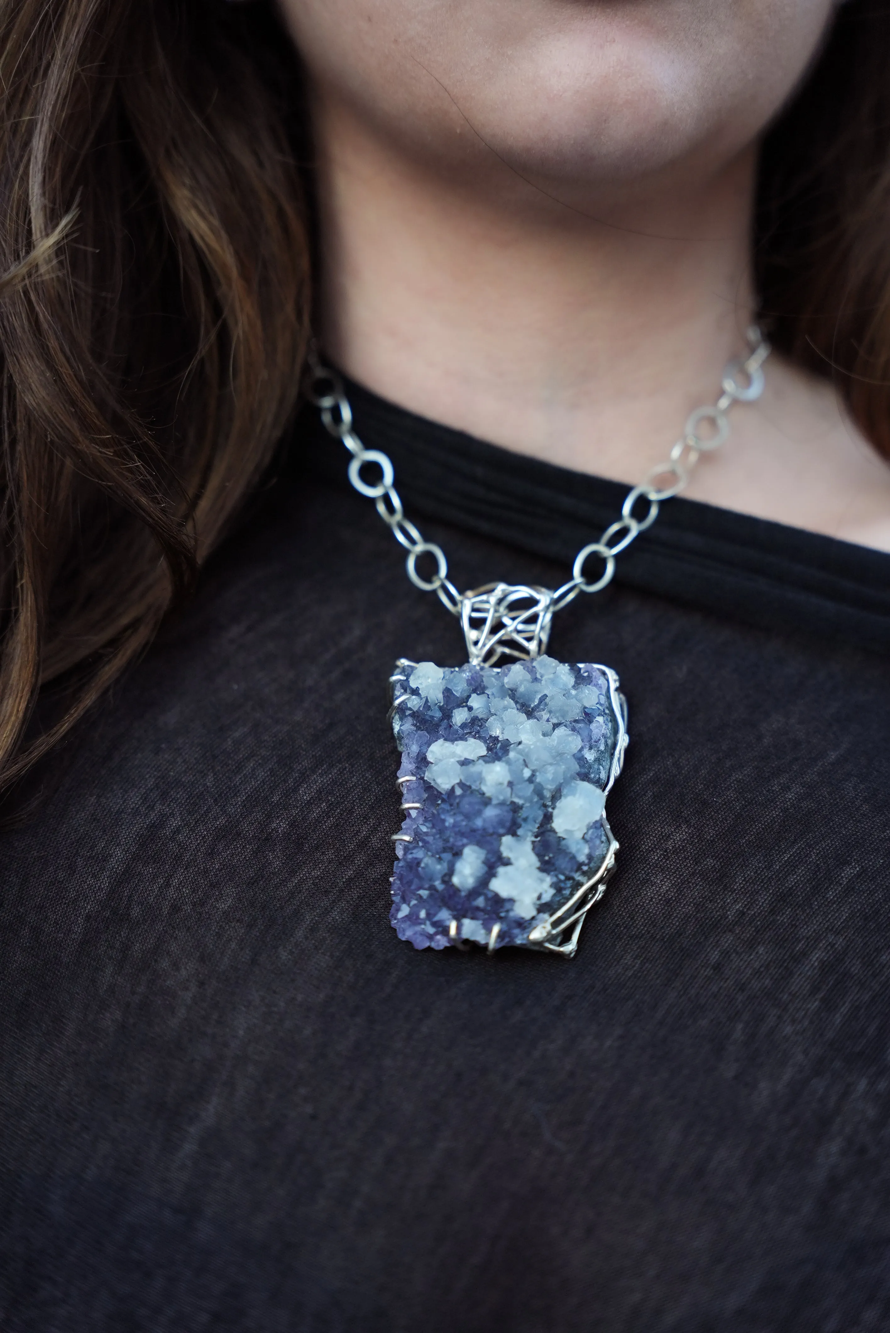Amethyst Courage Statement Necklace in Sterling Silver