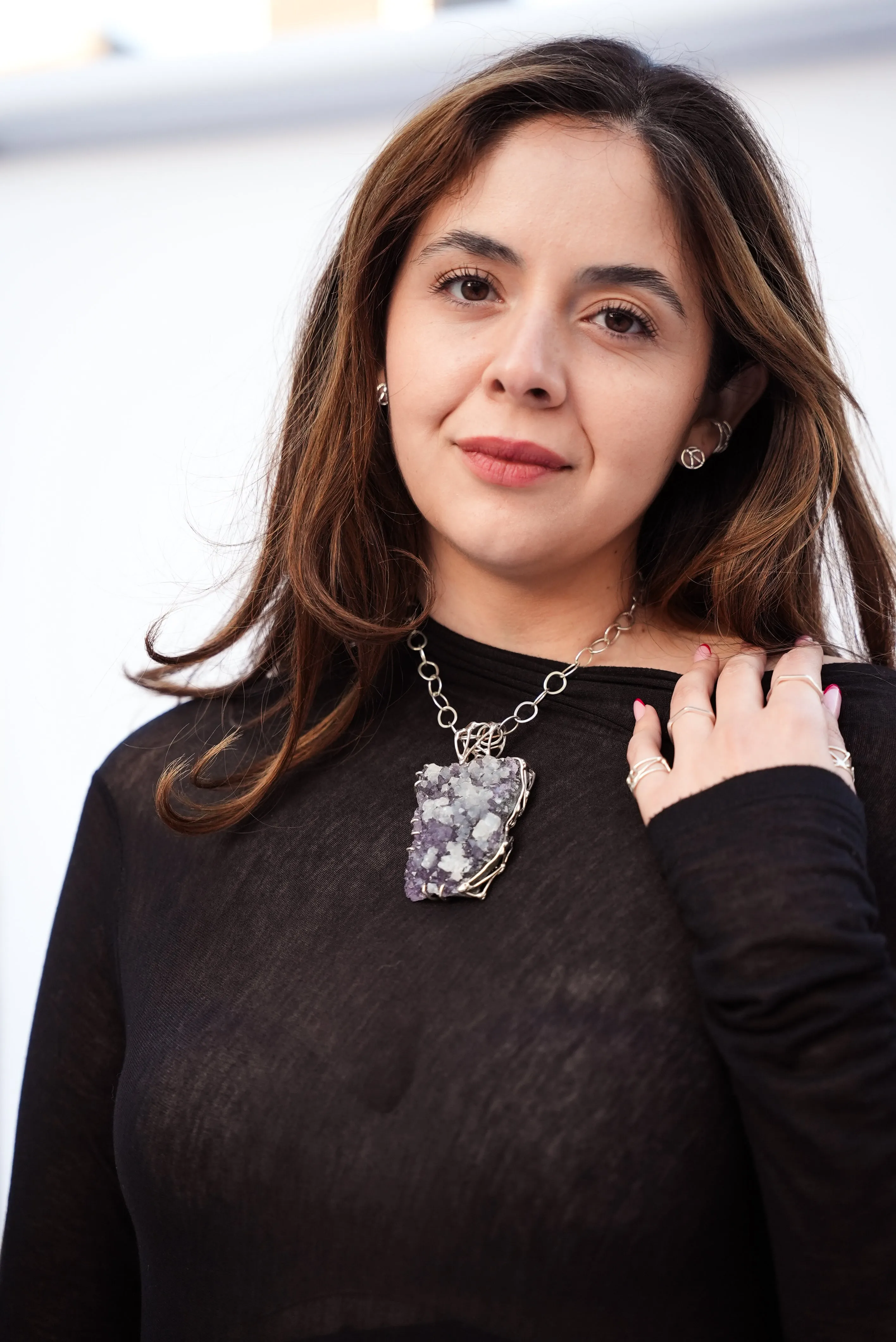 Amethyst Courage Statement Necklace in Sterling Silver