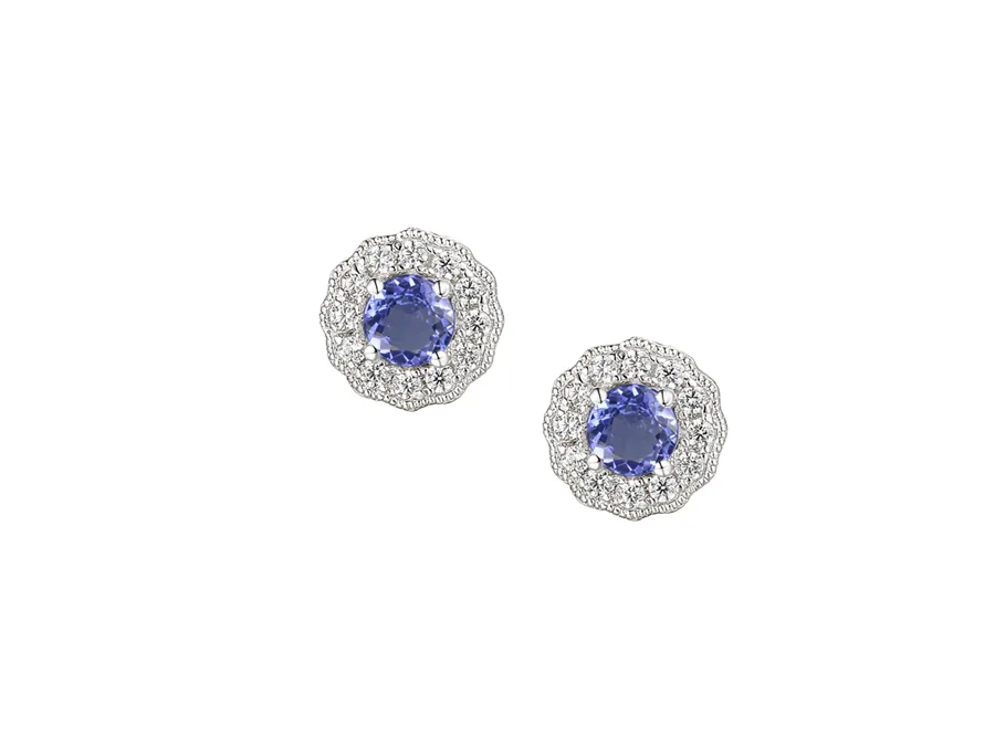 Amore Argento Sterling Silver Tanzanite and CZ Stud Earrings